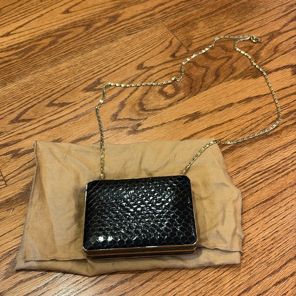 Sondra Robert’s Woman’s Black Leather Bag Gold Chain